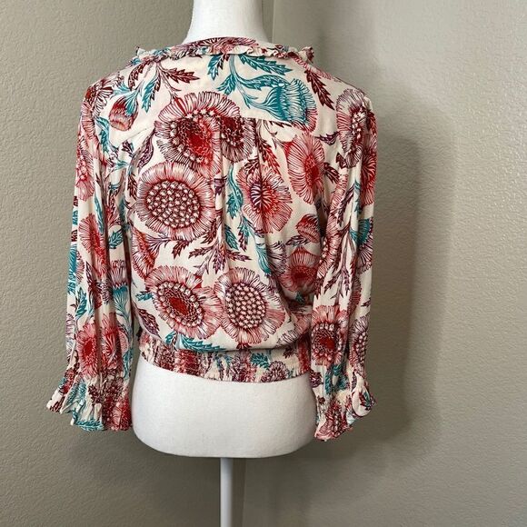 Anthro Tugboat Floral Tie Front Blouse - Picture 4 of 13